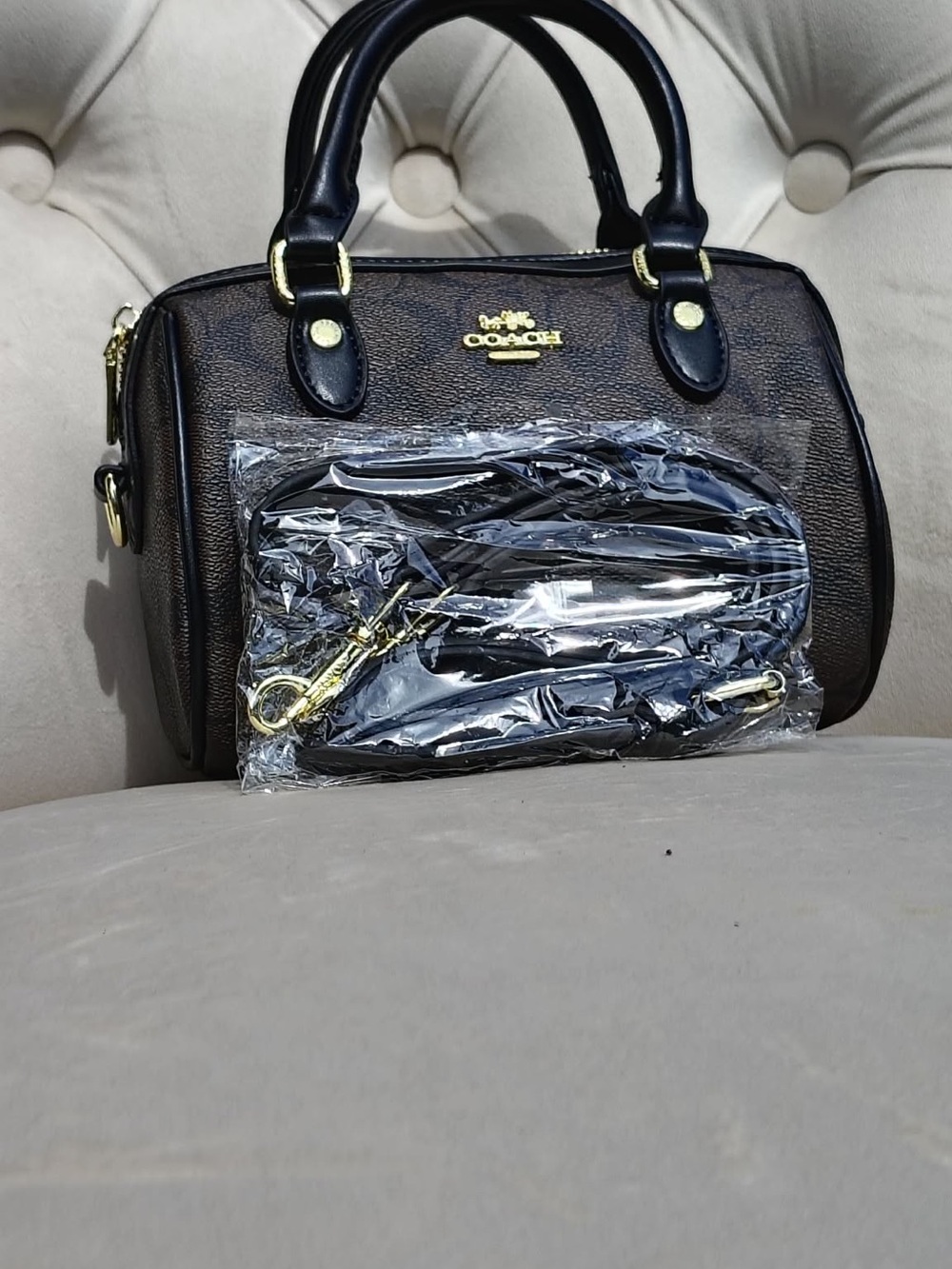 Coach Brown & Black Mini Satchel with Gold Hardware - Picture 5 of 6